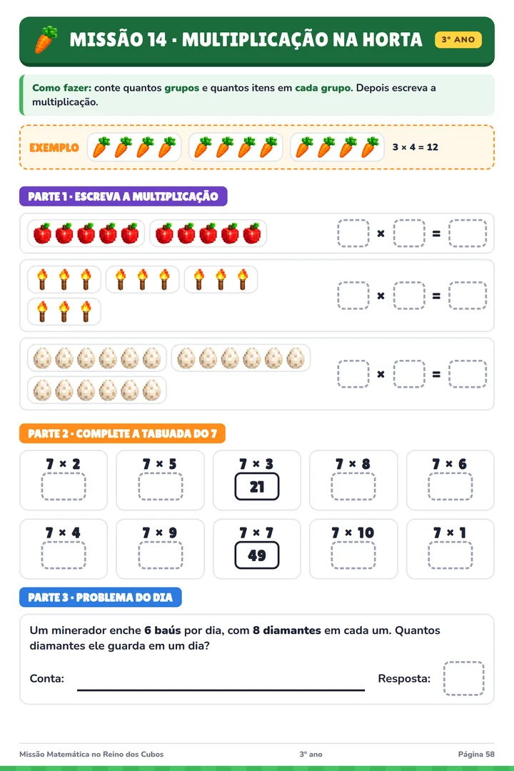 Atividade do 3º ano: multiplicação em grupos